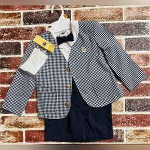 NWT Vintage Goodlad 5pc suit set 3t toddler boys navy blue blazer shorts Easter